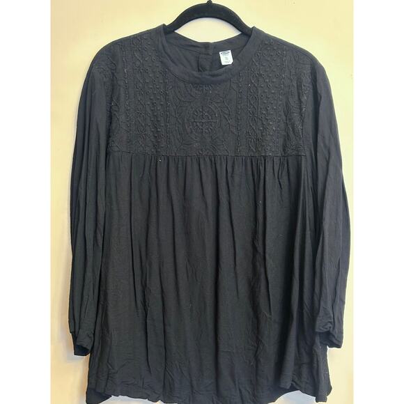 Old Navy Tops - Old Navy Black Boho Embroidered Long Sleeve Blouse Women’s XL